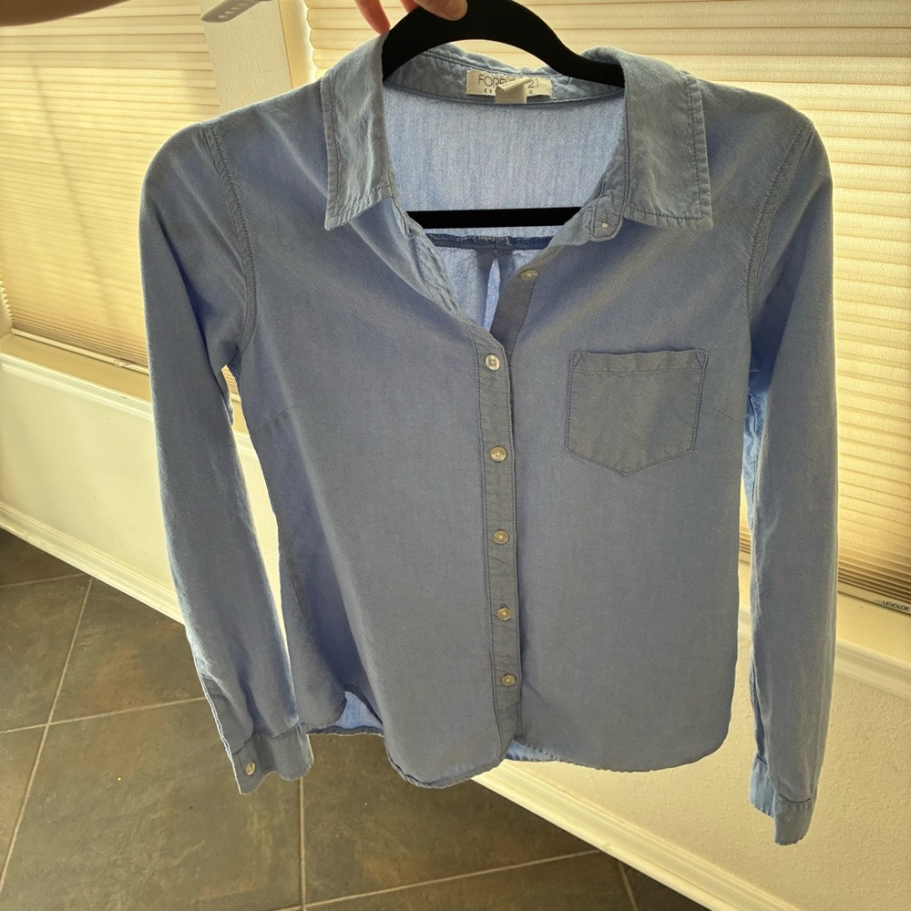 Forever 21 Blue Button Down Shirt Size S